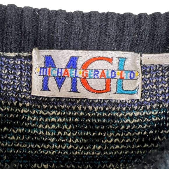 Vintage 90s Abstract Geometric Sweater M Seinfeld Style Coogi Era Statement Knit - Picture 5 of 8